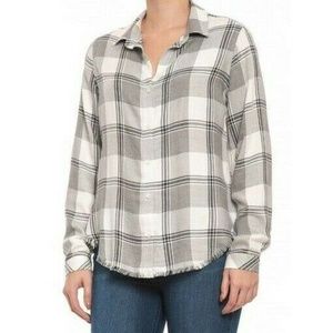 Cloth & Stone Gray Plaid Hi Lo Frayed Hem Shirt